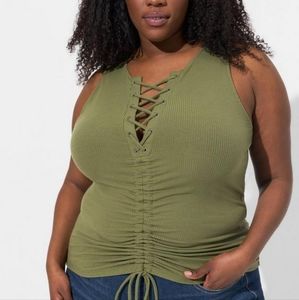 🎊Fitted Super Soft Rib Lace Up Ruched Tie Front Crop Tank size 4